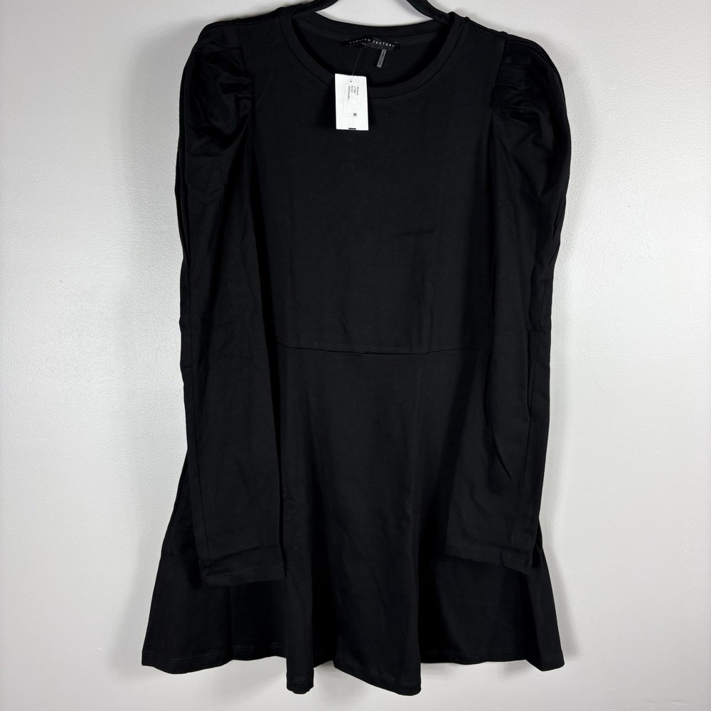 English Factory Women's Medium Black Long Sleeve Puff Sleeve Skater‎ Dress NWT